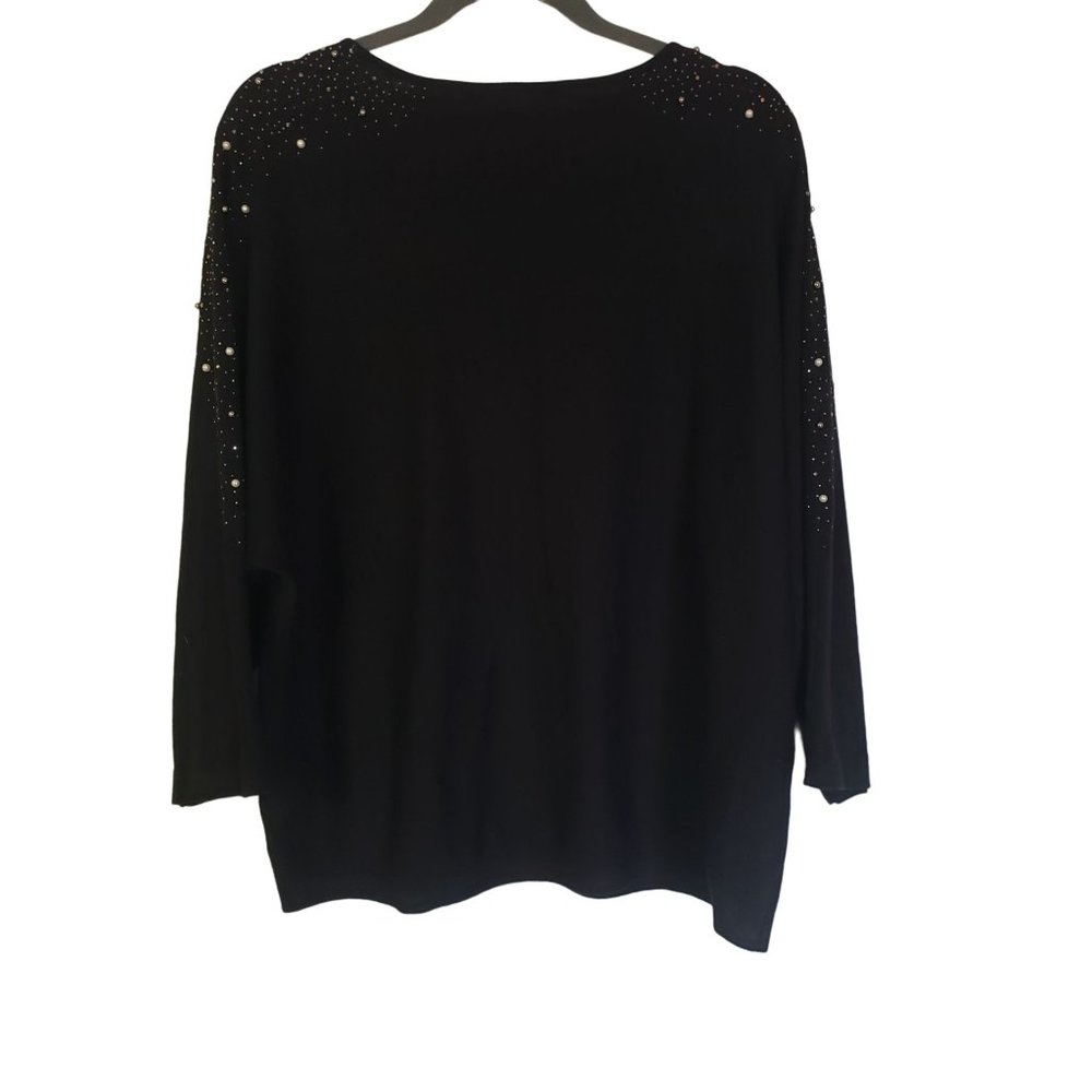CALVIN KLIEN SWEATER‎ SIZE  EXTRA LARGE BLACK BEADED BLACK PEARLS AND SPARKLES - Picture 2 of 10